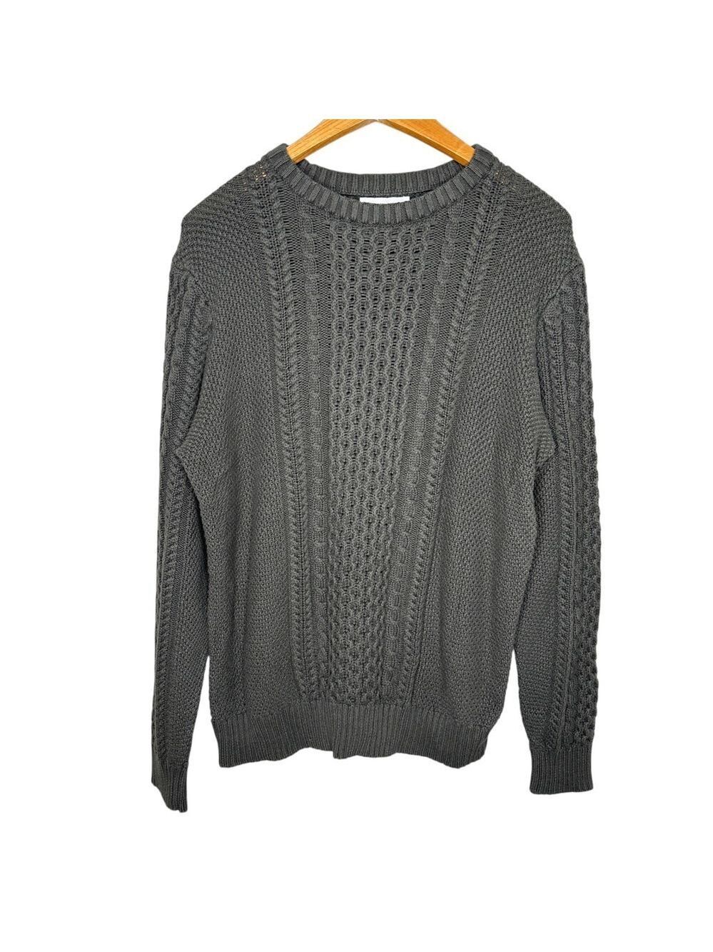 Old Navy Men's‎ Gray Cable Knit Cotton Sweater Size Large Textured Crewneck